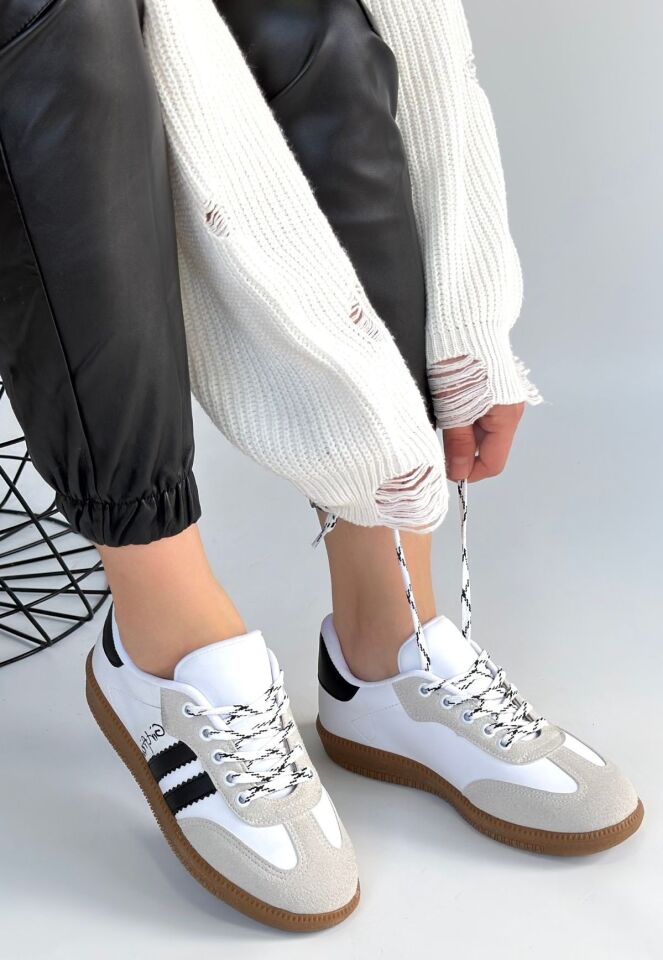 Zerti Beyaz Cilt Bağcıklı Spor Ayakkabı