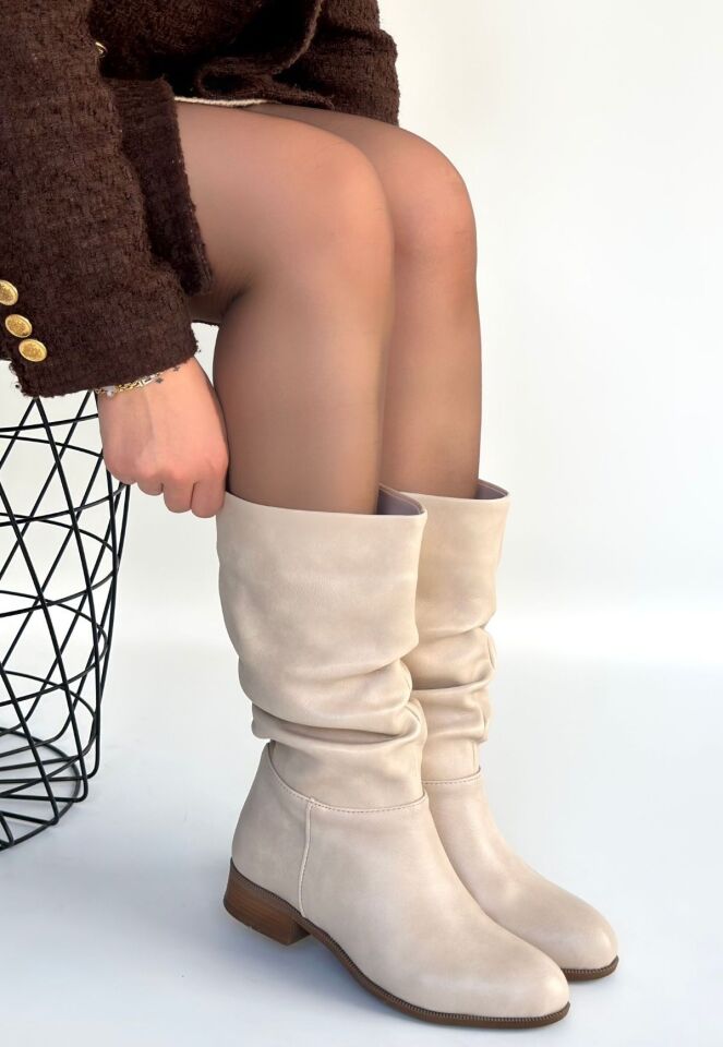 Plod Bej Cilt Körüklü Çizme