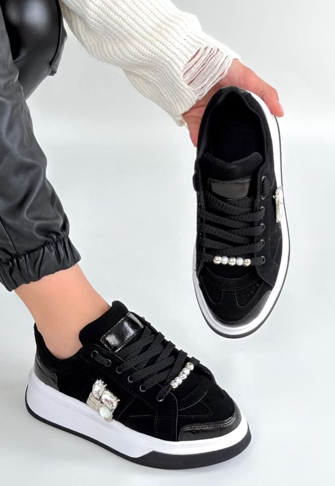 Ceans Siyah Süet Bağcıklı Spor Ayakkabı