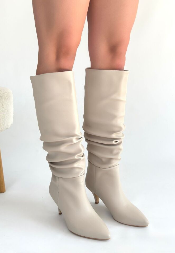 Zelya Bej Cilt Topuklu Çizme