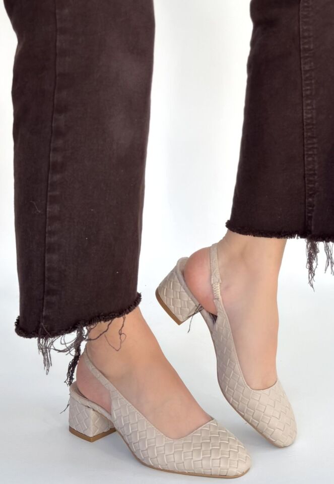 Dier Bej Cilt Topuklu Ayakkabı