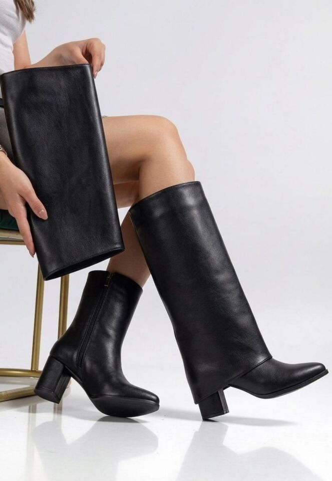 Wila Siyah Cilt Topuklu Tak Çıkar Çizme